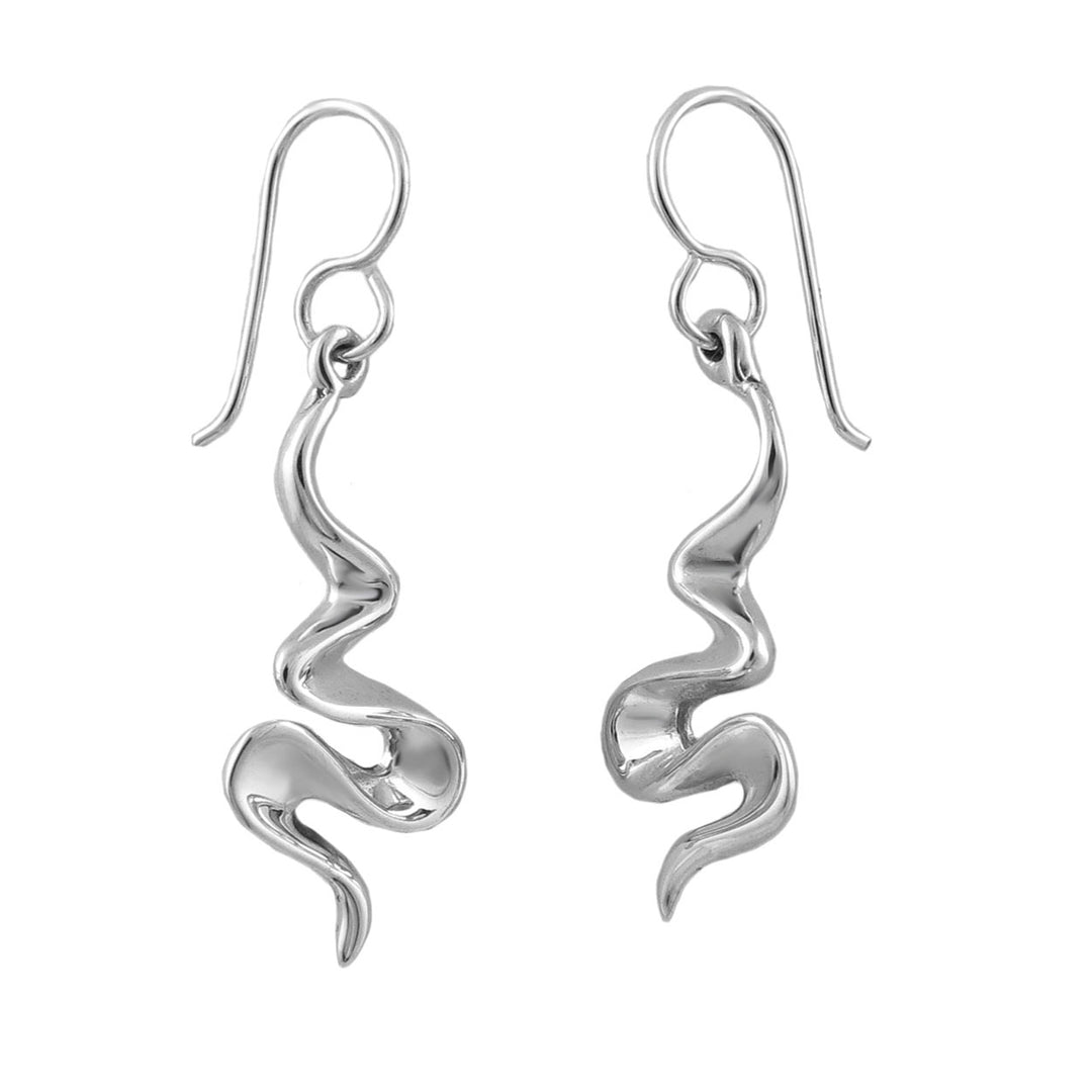 Sterling Silver Dangly Curved Ribbon Earrings