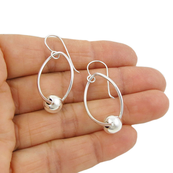 Elliptical Silver Drop Earrings