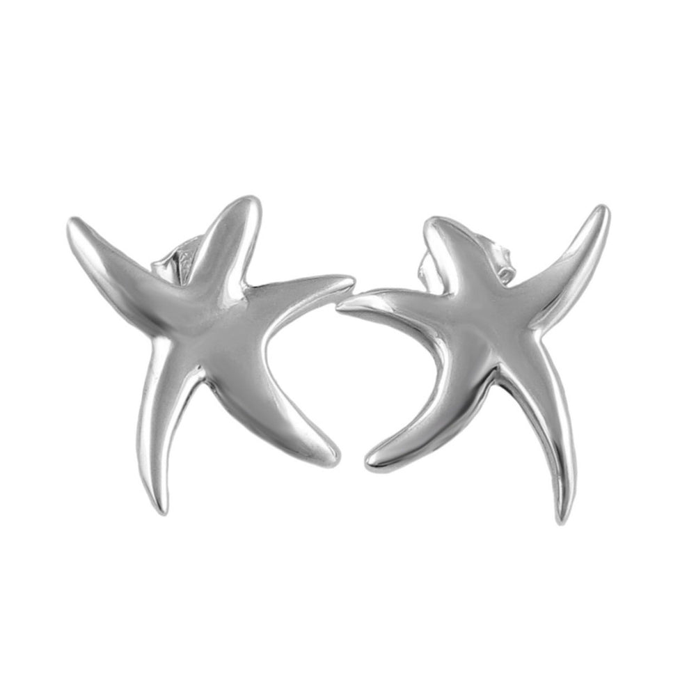 Handmade 925 sterling silver starfish stud earrings on a white background.