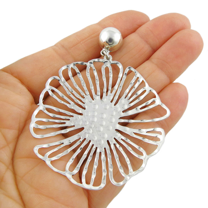 Large Statement Flower Earrings in Sterling silver