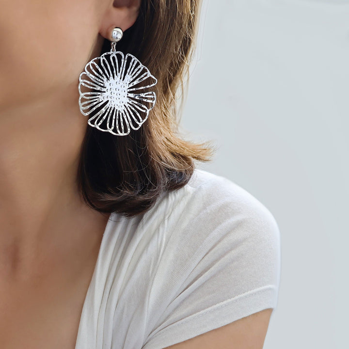 Large Statement Flower Earrings in Sterling silver