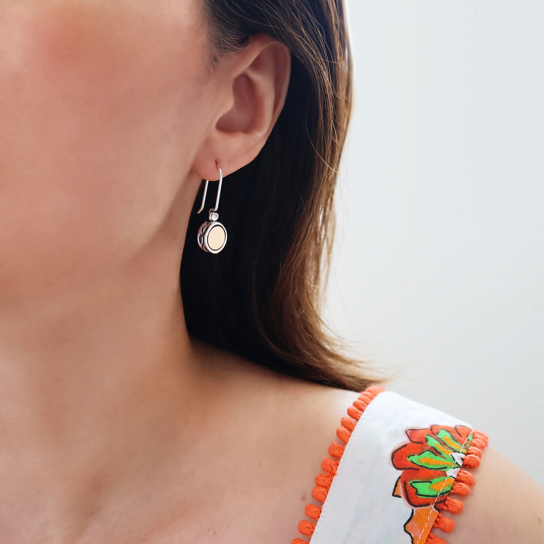 Silver Halo Copper Drop Earrings