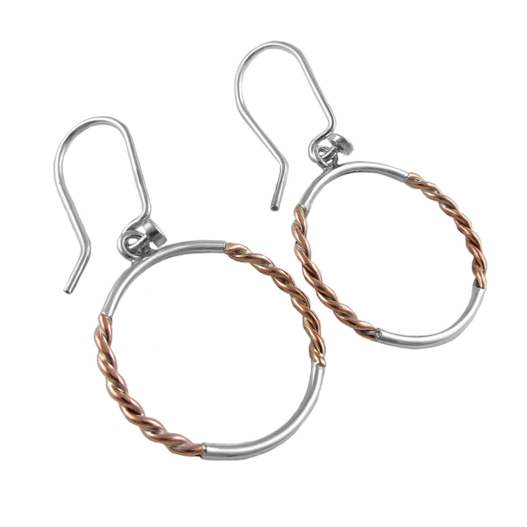 Two Tone Silver Entwine Circle Earrings Mexican Design