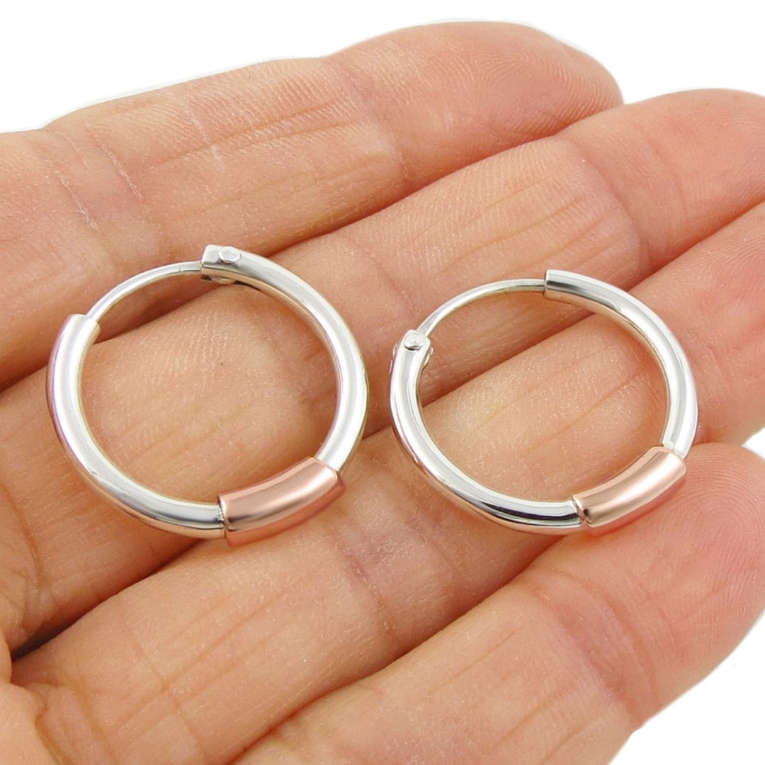 Copper Accent Hoops in Sterling Silver