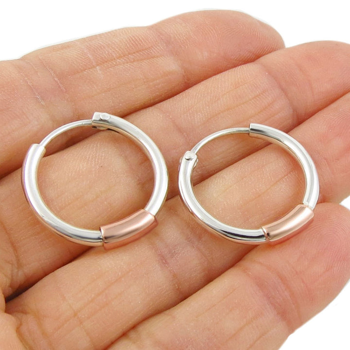 Copper Accent Hoops in Sterling Silver