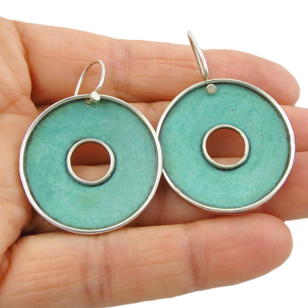 Large Patina Copper Hoop Earrings for Women