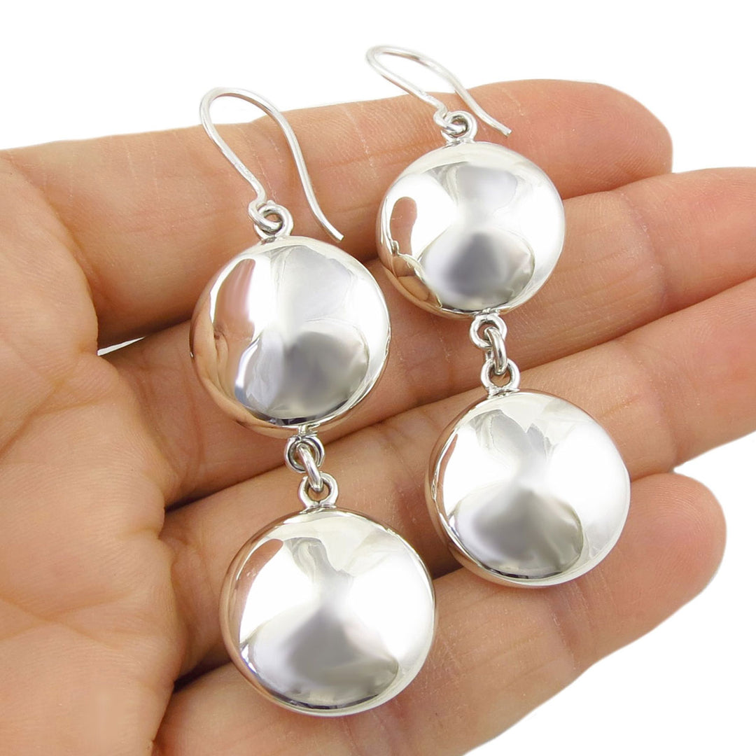 Puffy Silver Drop Earrings