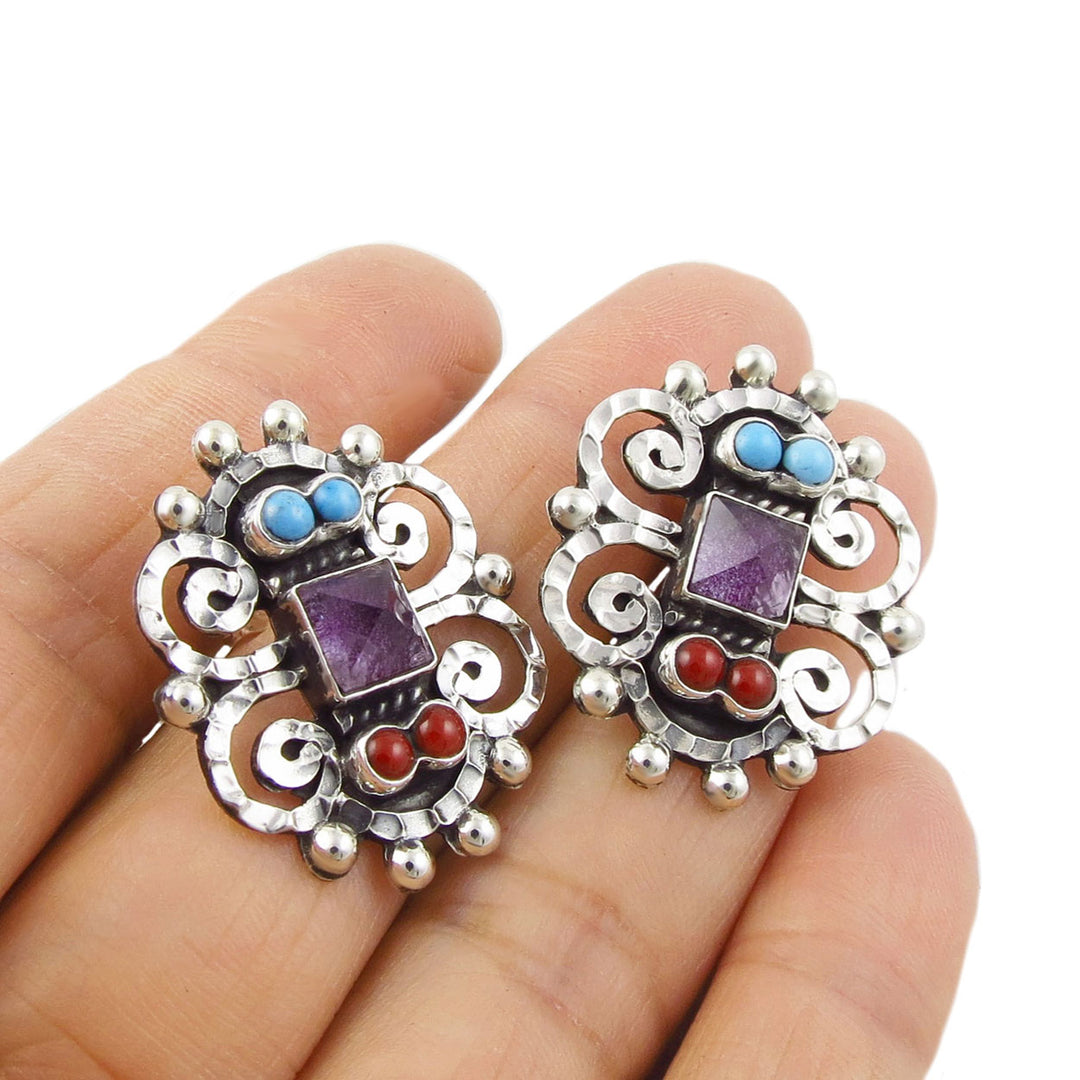 Ornate Taxco Sterling Silver Earrings