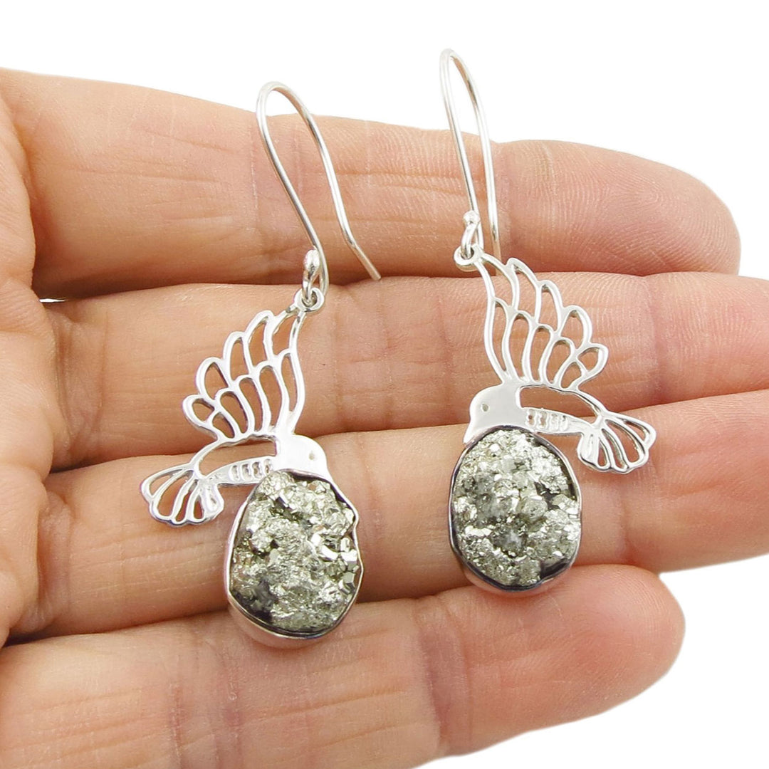 Pyrite Druzy Gemstone Earrings in 925 Silver
