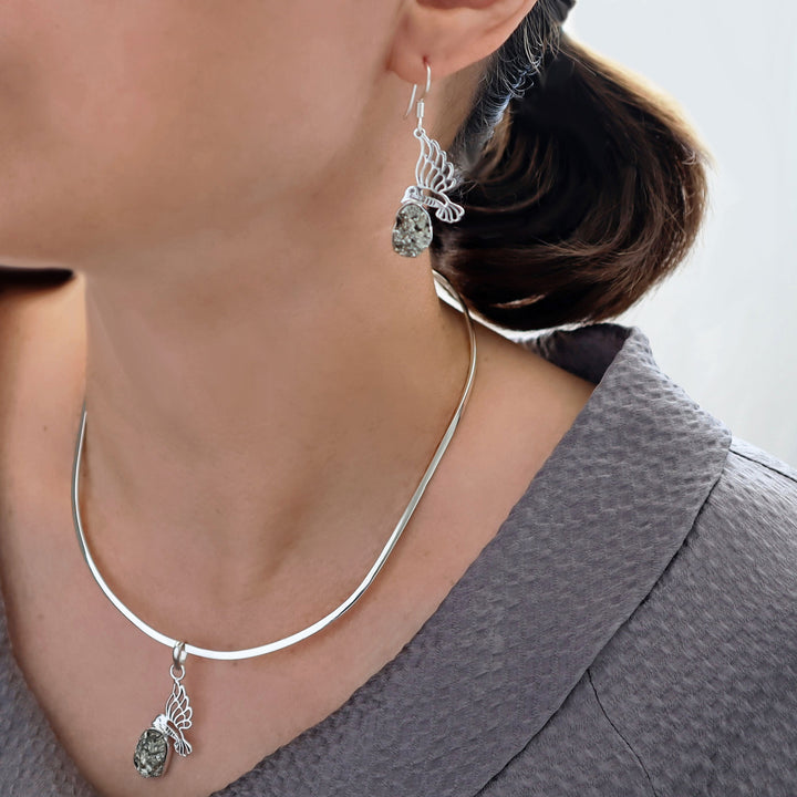Pyrite Druzy Gemstone Earrings in 925 Silver