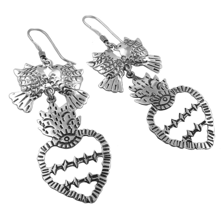 Sacred Heart Mexican Silver Earrings