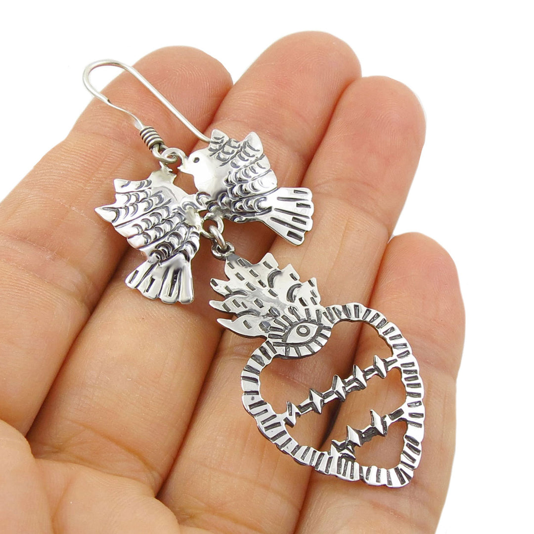 Sacred Heart Mexican Silver Earrings