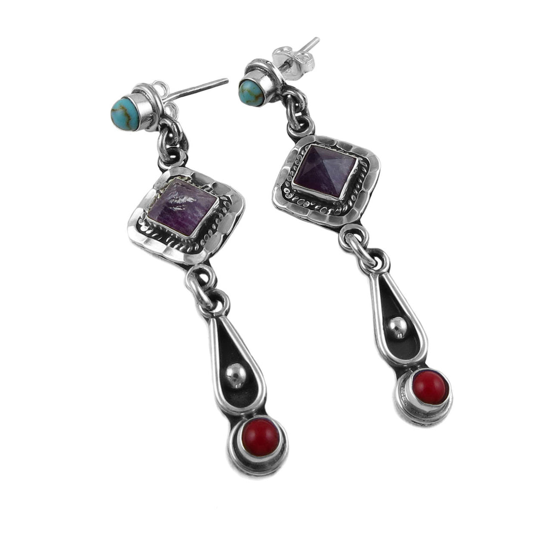 Baroque Sterling Silver Square Dangly Earrings