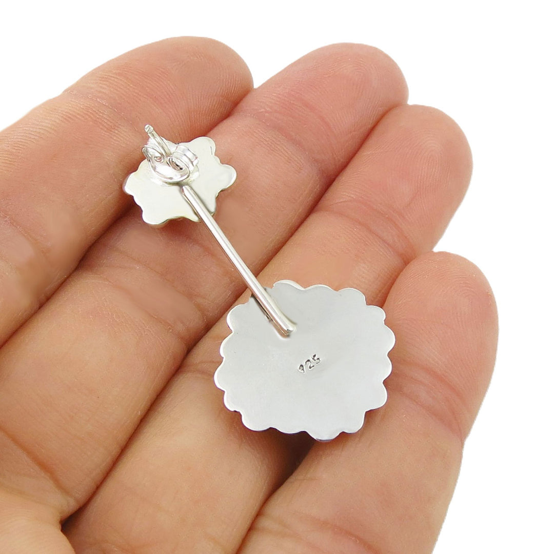 Sky Blue Silver Square Drop Earrings