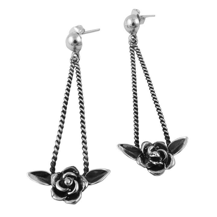 Silver Rose Drop Earrings