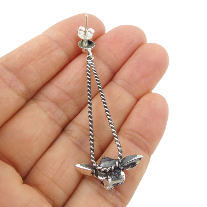 Silver Rose Drop Earrings