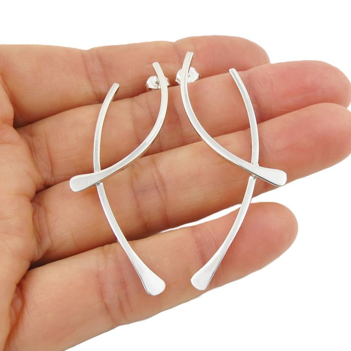 Minimalist Long Silver Loop Earrings