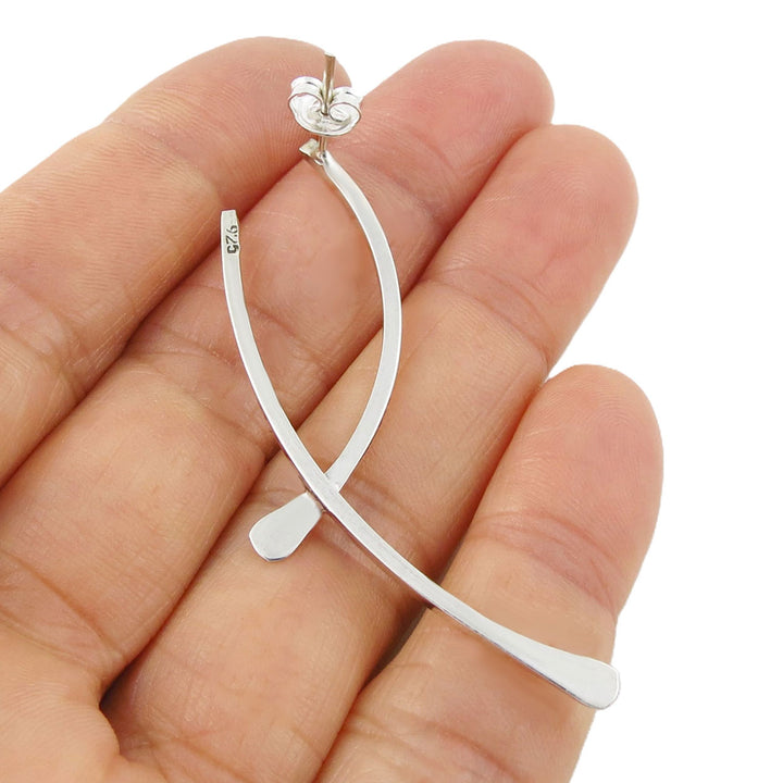 Minimalist Long Silver Loop Earrings