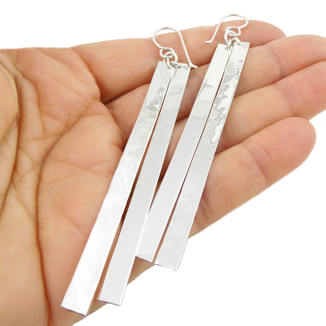 Long Double Drop Earrings in 925 Silver
