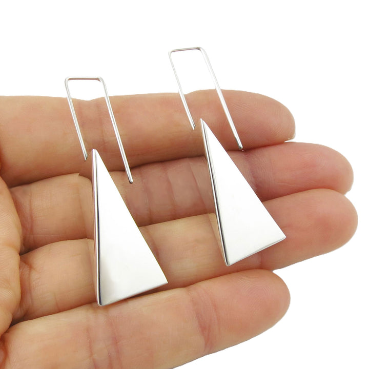 925 Silver Angled Triangle Long Hook Earrings for Women