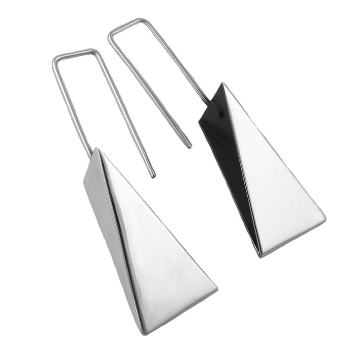 925 Silver Angled Triangle Long Hook Earrings for Women