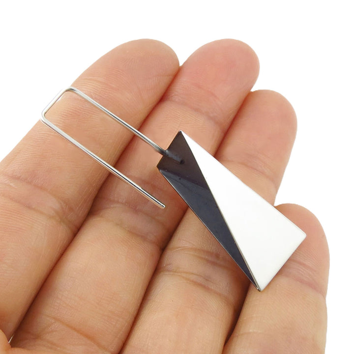 925 Silver Angled Triangle Long Hook Earrings for Women