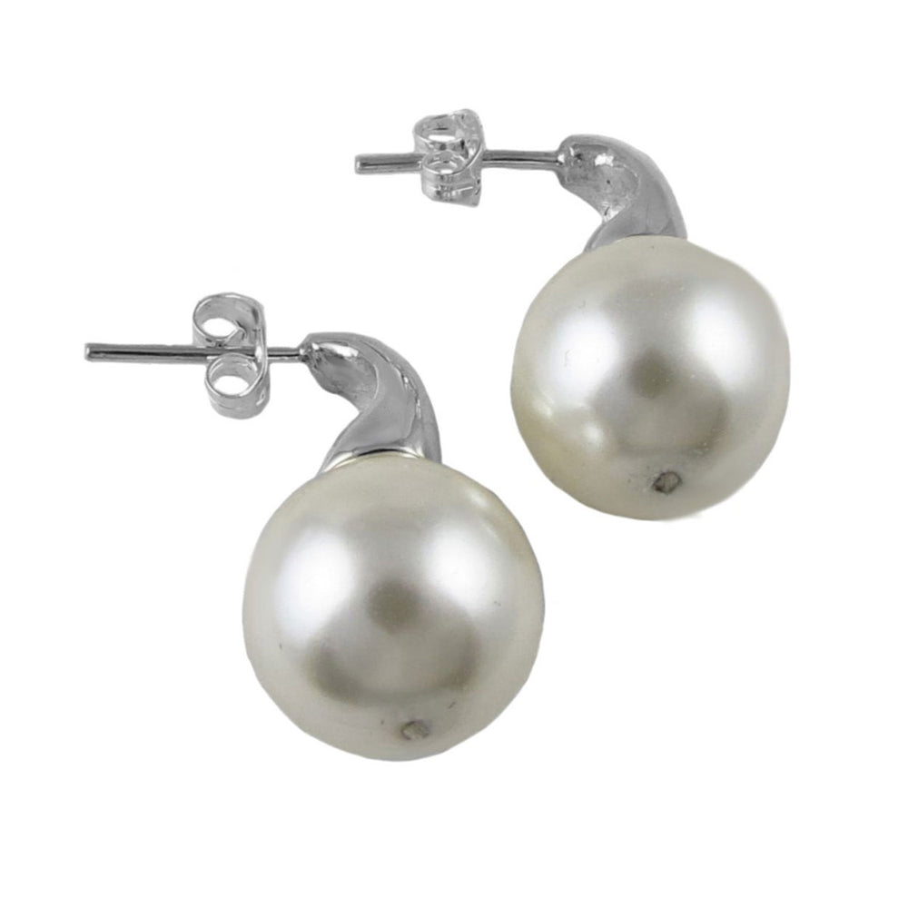 Pearl earrings with silver posts on a white background