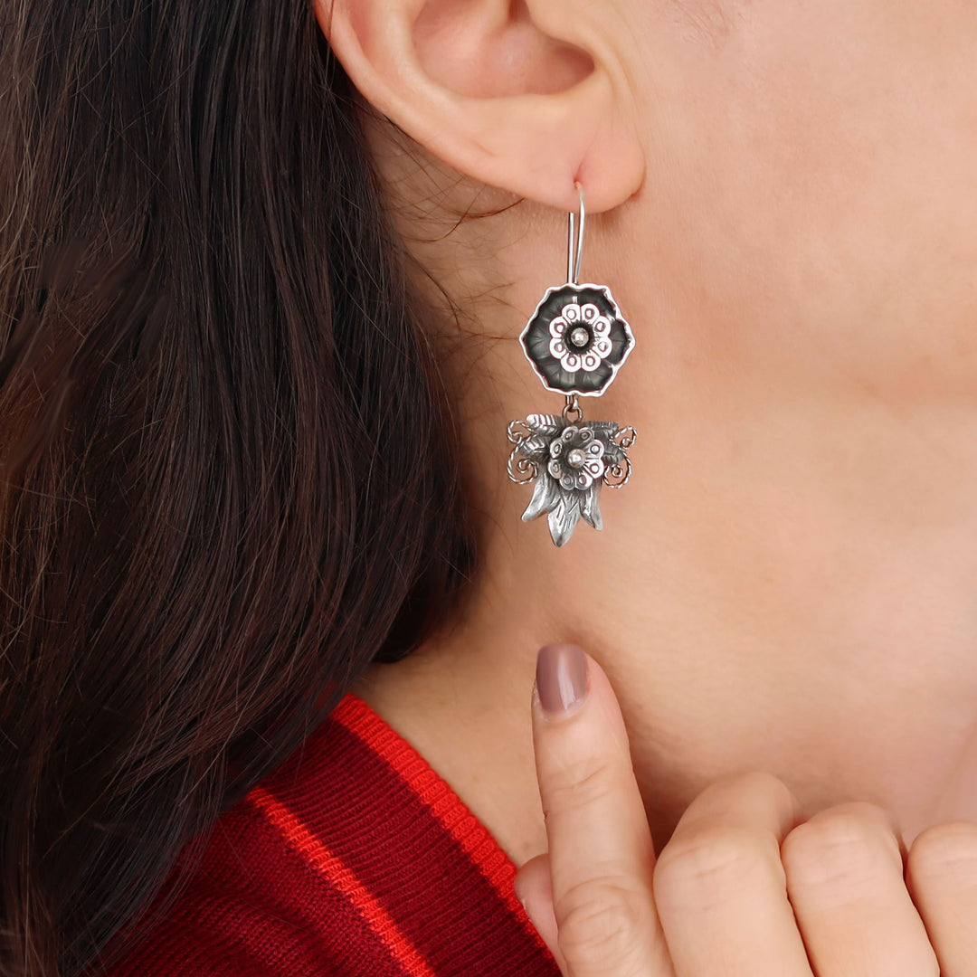 Mexican Silver Flor de Amor Earrings