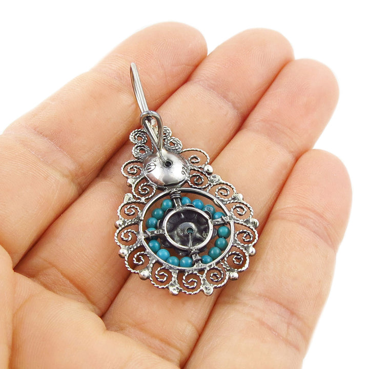 Mexican Silver Earrings with Turquoise Gemstone Beadwork