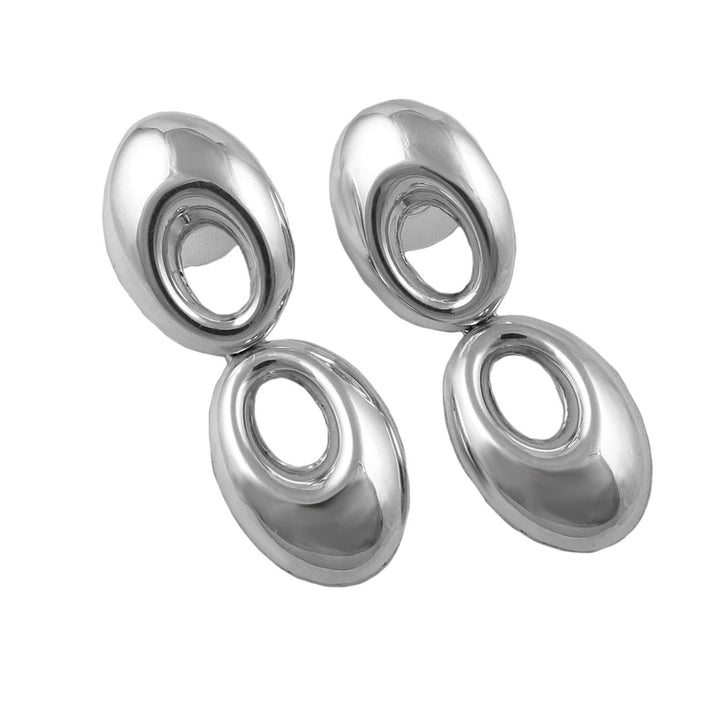 Pair of silver earrings on a white background