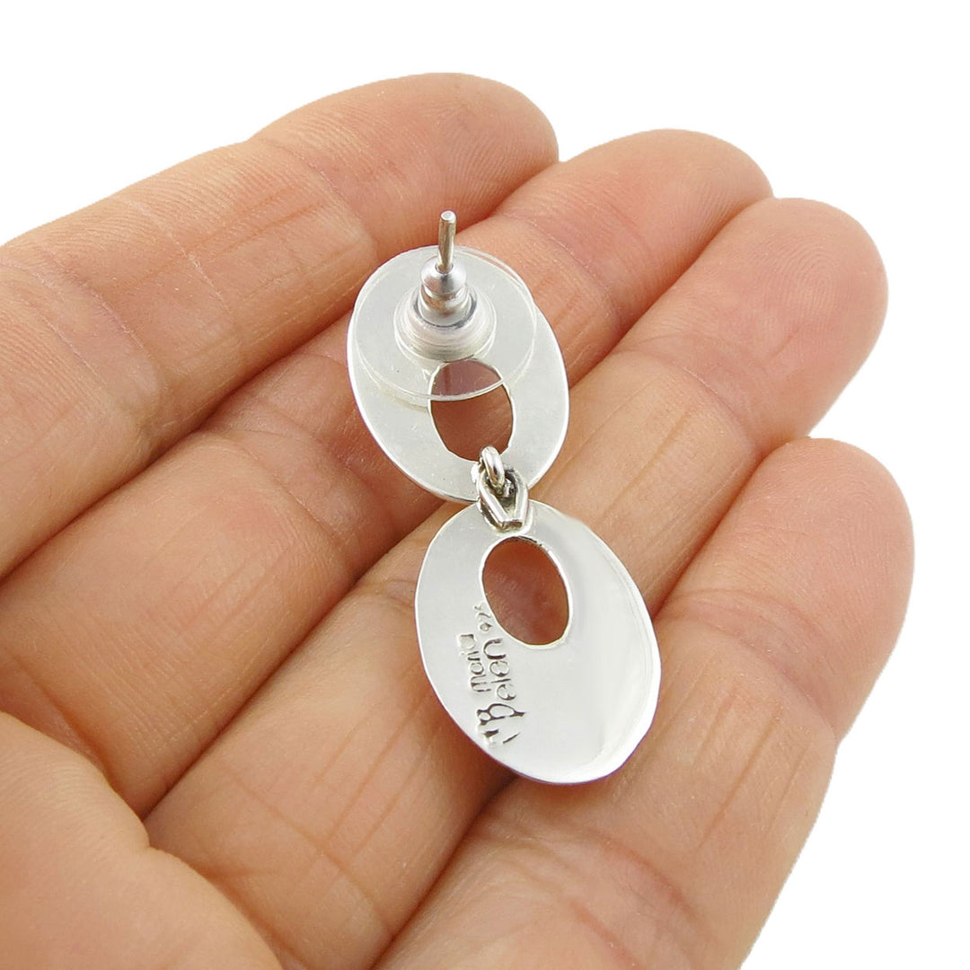 Silver Sculptural Earrings Oval Drops - Handmade Taxco Design