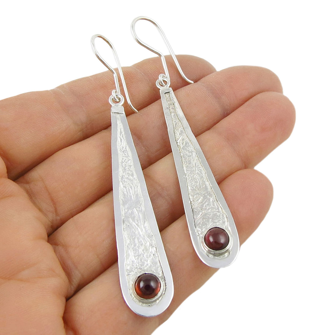 Garnet Birthstone Drop Earrings – Reticulated Silver Design
