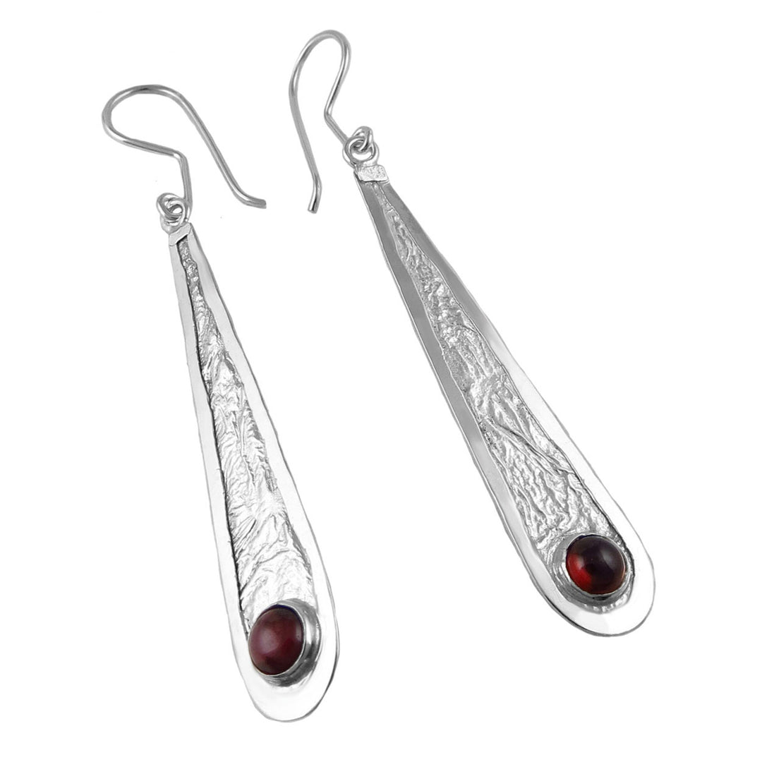 Garnet Birthstone Drop Earrings – Reticulated Silver Design
