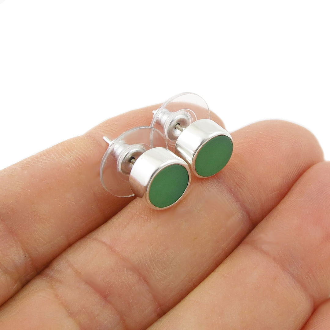Olive Green Chrysoprase Stud Earrings