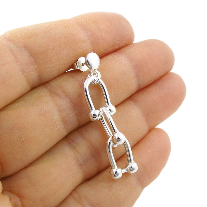 Sterling Silver Modern Gauge Link Earrings for Women