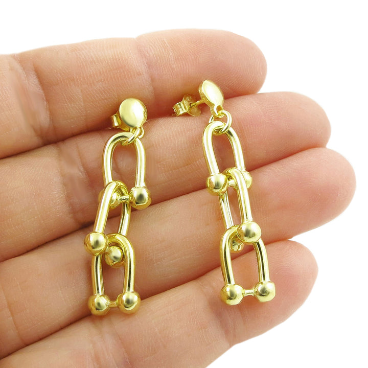Gauge Link 14ct Gold Vermeil Sterling Silver Drop Earrings