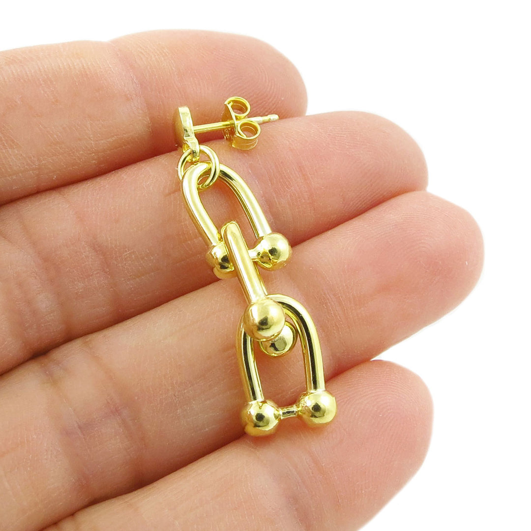 Gauge Link 14ct Gold Vermeil Sterling Silver Drop Earrings