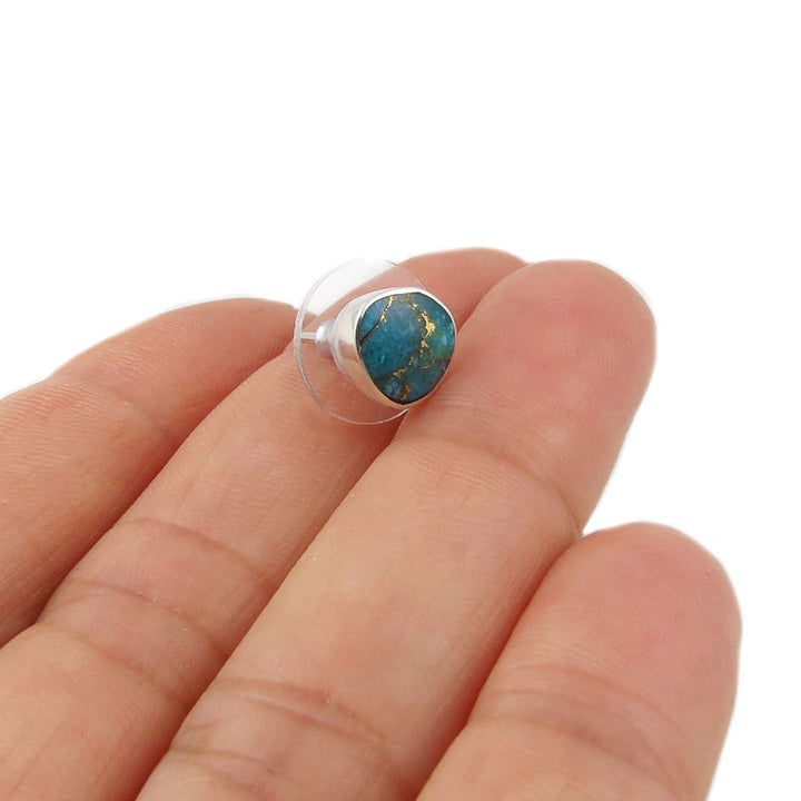 Silver Turquoise Gemstone Stud Earrings - December Birthstone