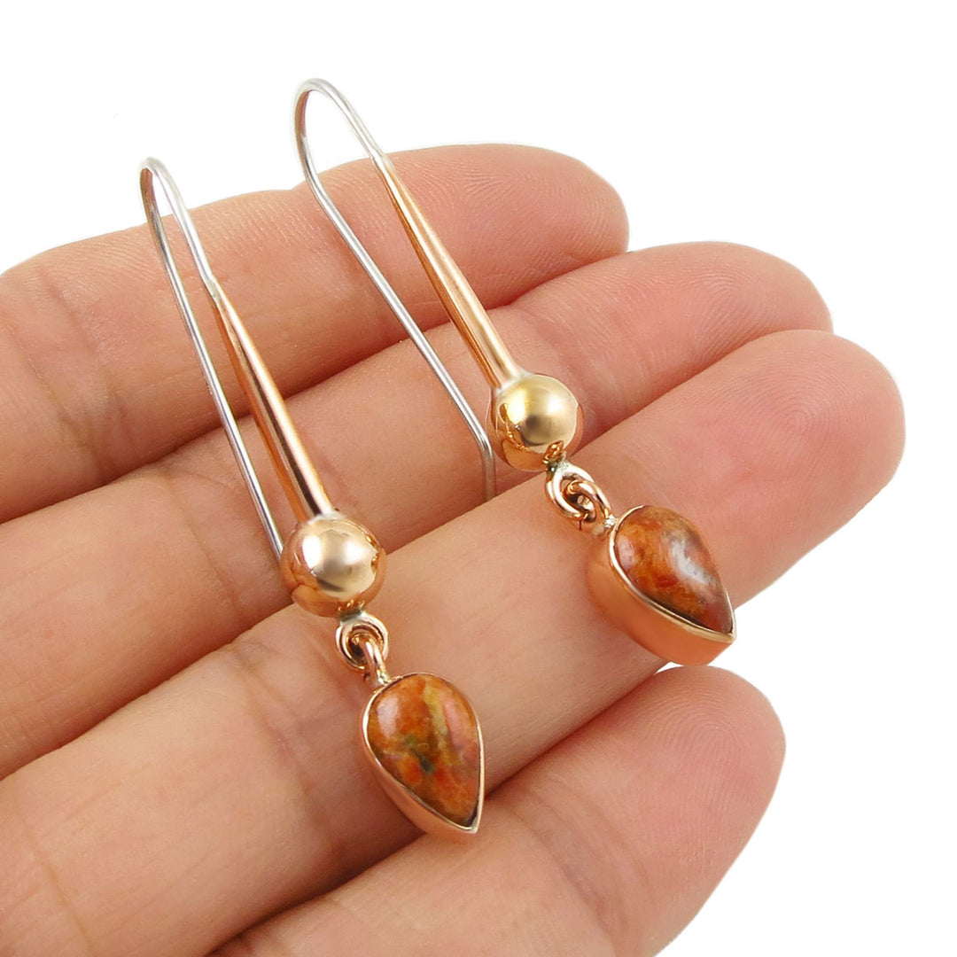 Ladies Coral Gemstone Earrings in 925 Sterling Silver