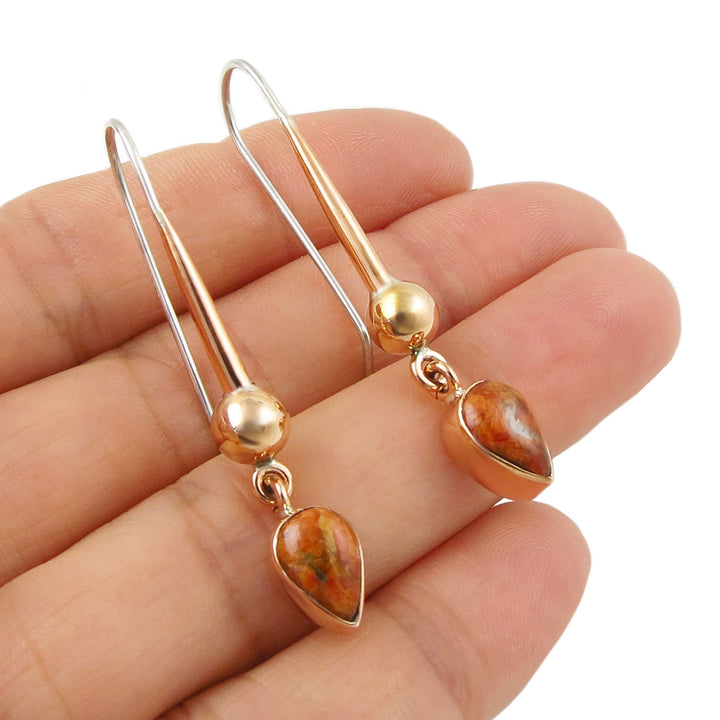 Ladies Coral Gemstone Earrings in 925 Sterling Silver