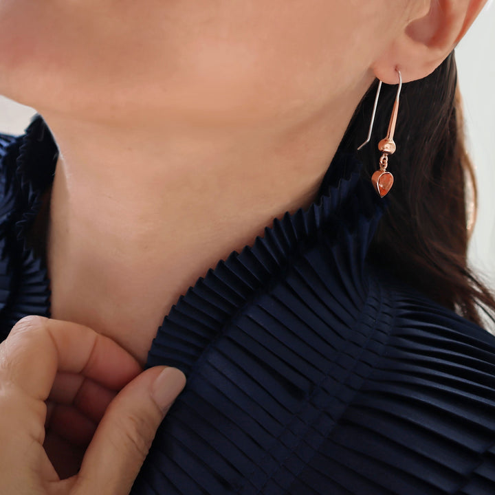 Ladies Coral Gemstone Earrings in 925 Sterling Silver