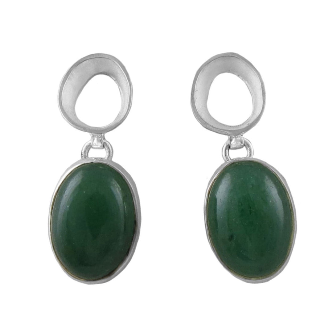 Large handmade 925 sterling silver and green aventurine gemstone earrings on a white background. 