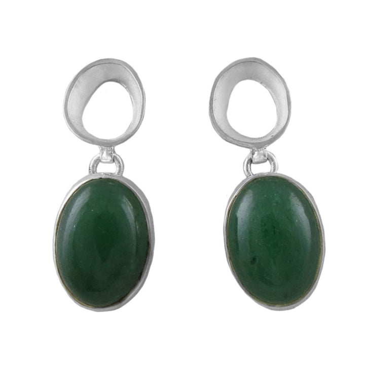Large handmade 925 sterling silver and green aventurine gemstone earrings on a white background. 
