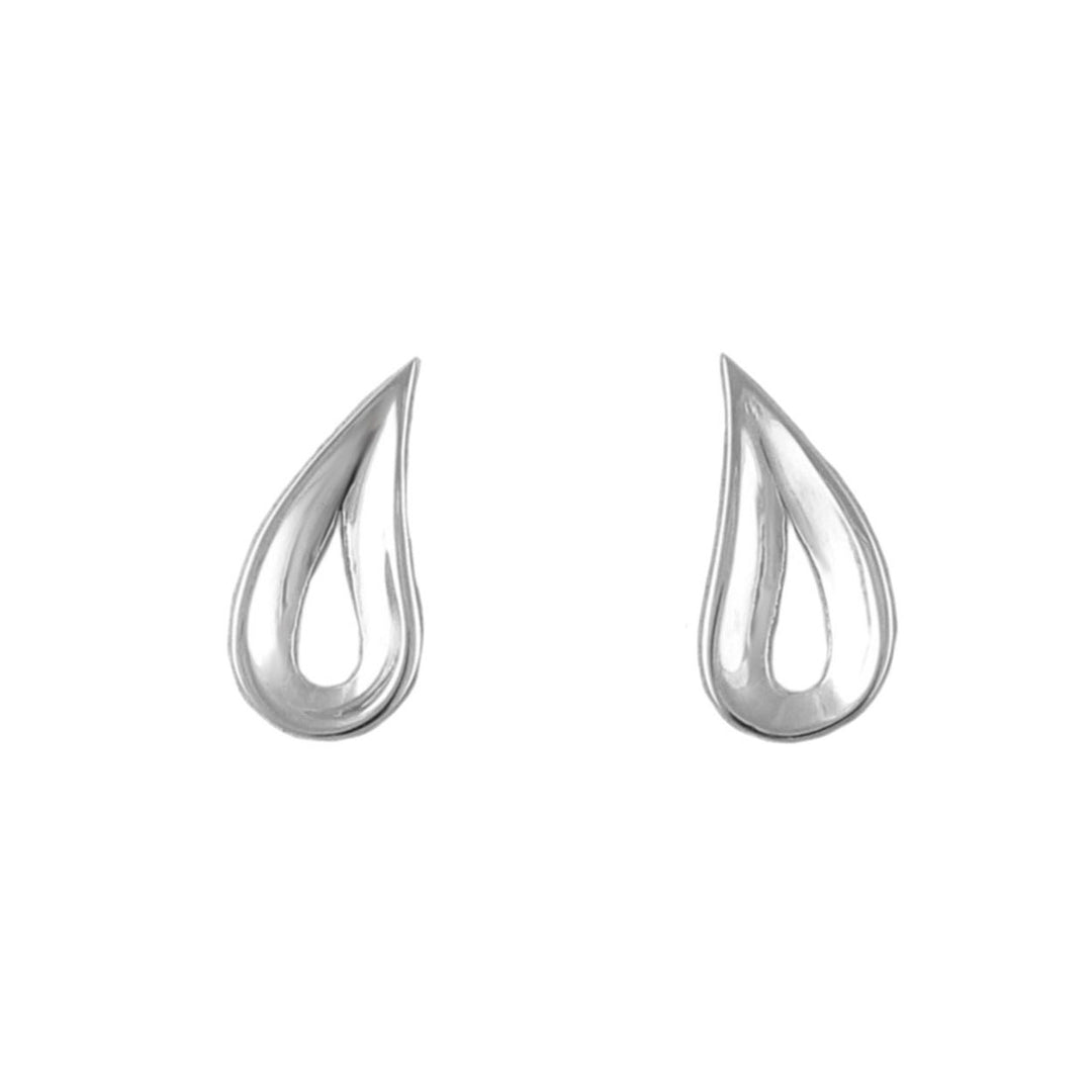 Pair of solid 925 silver teardrop-shaped handmade earrings on a white background