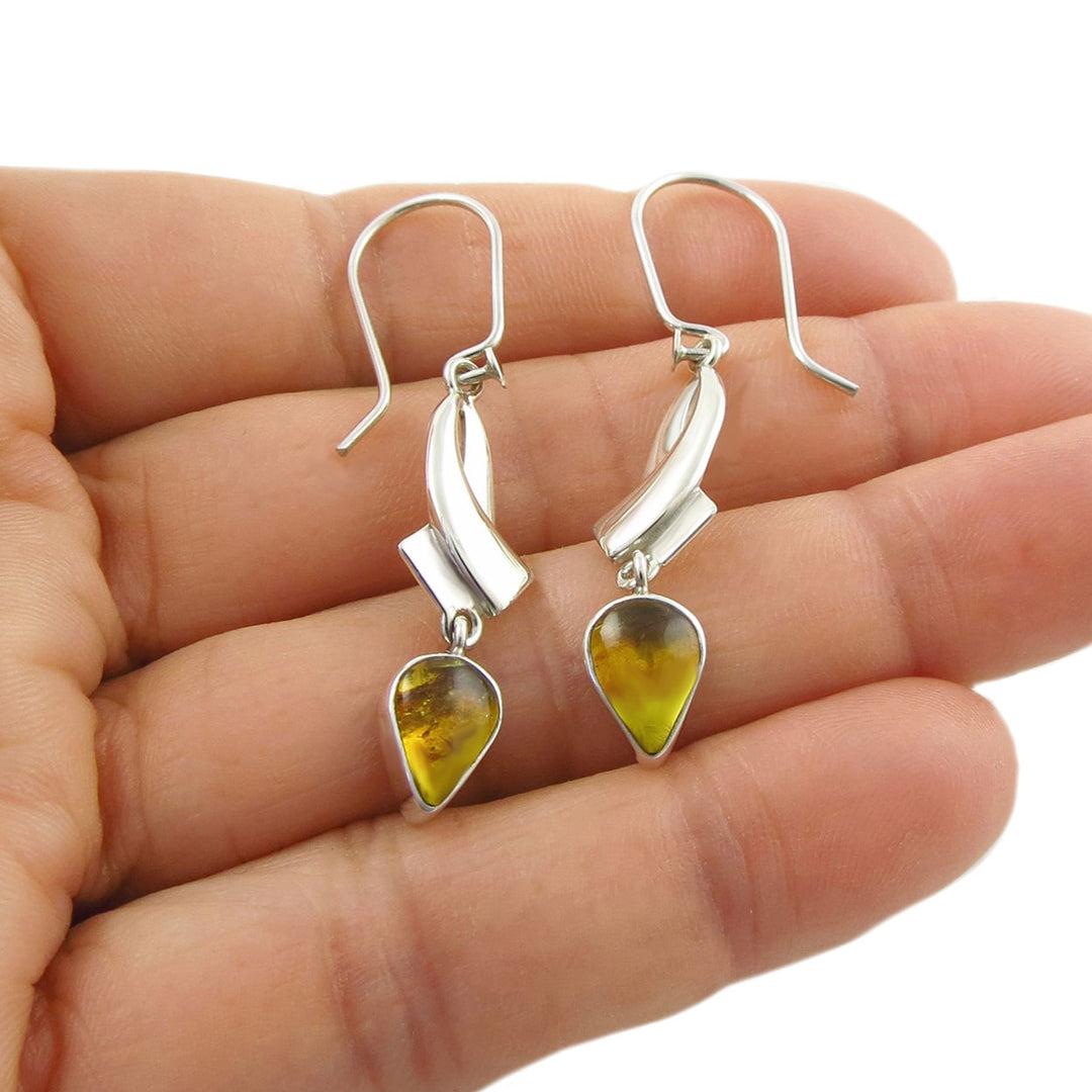 Amber Glow 925 Silver Drop Earrings