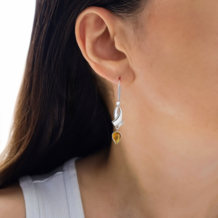 Amber Glow 925 Silver Drop Earrings