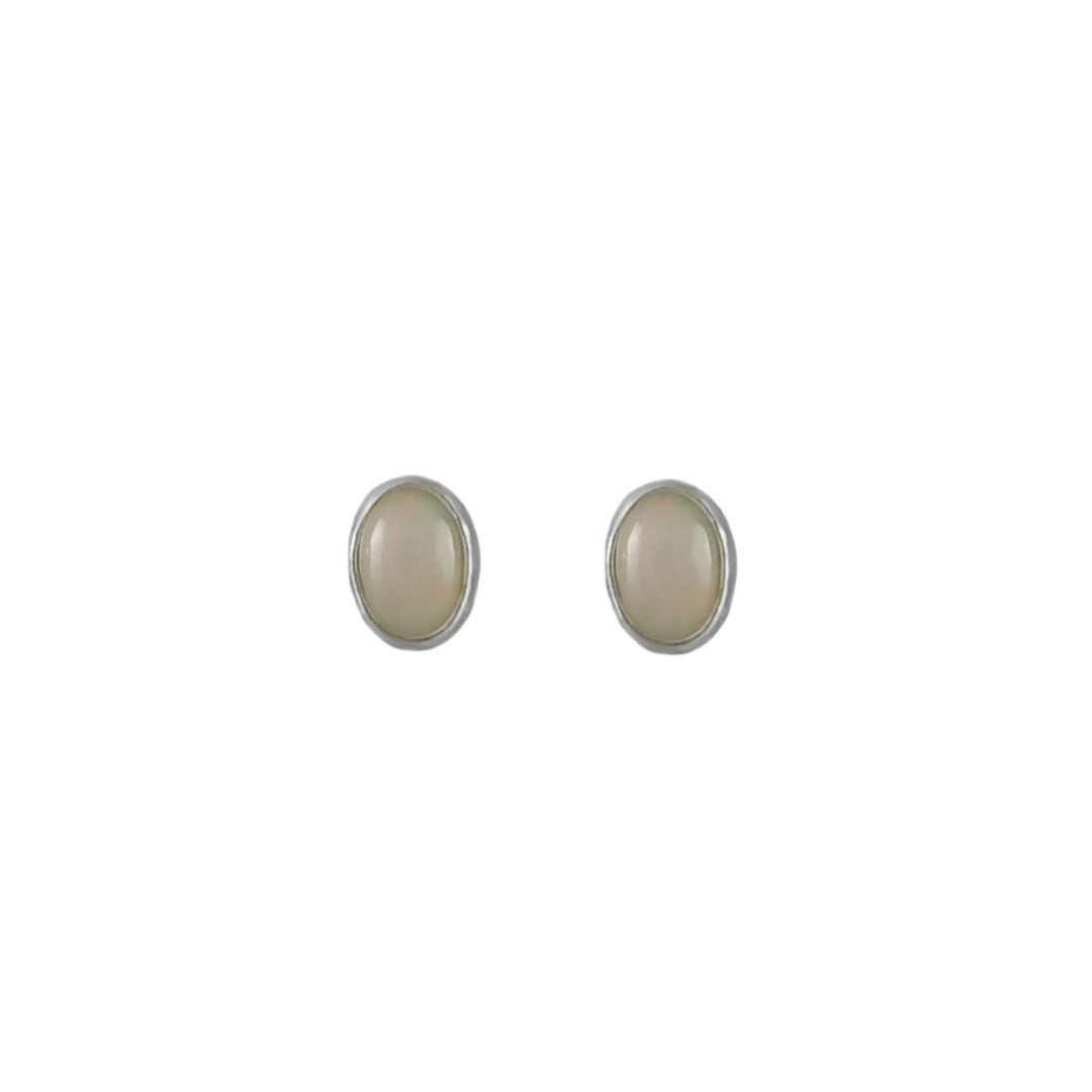 October Birthstone Opal Silver Stud Earrings
