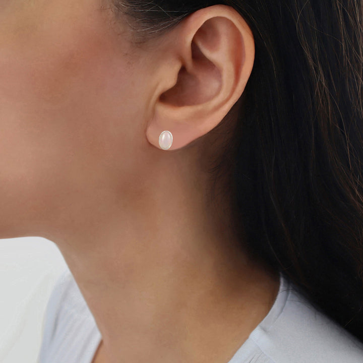 October Birthstone Opal Silver Stud Earrings