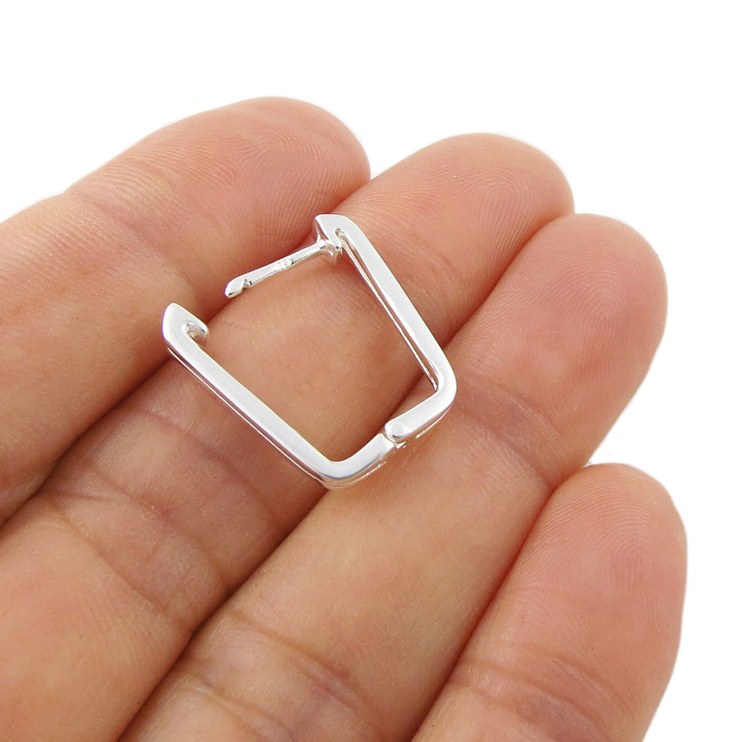 Silver Rectangle Huggie Hoop Earrings