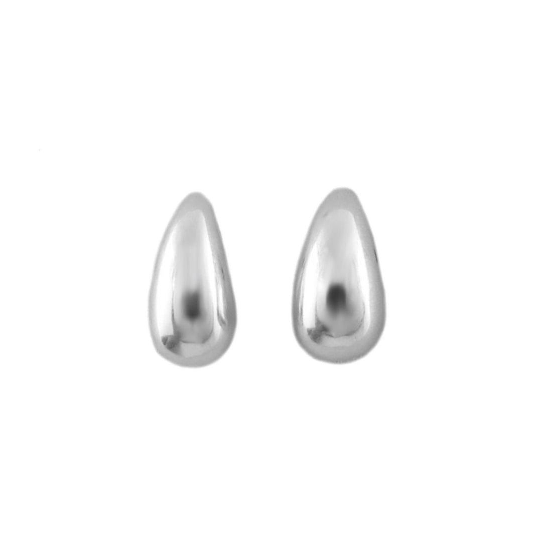 A pair of polished 925 sterling silver teardrop-shaped stud earrings on a plain white background.